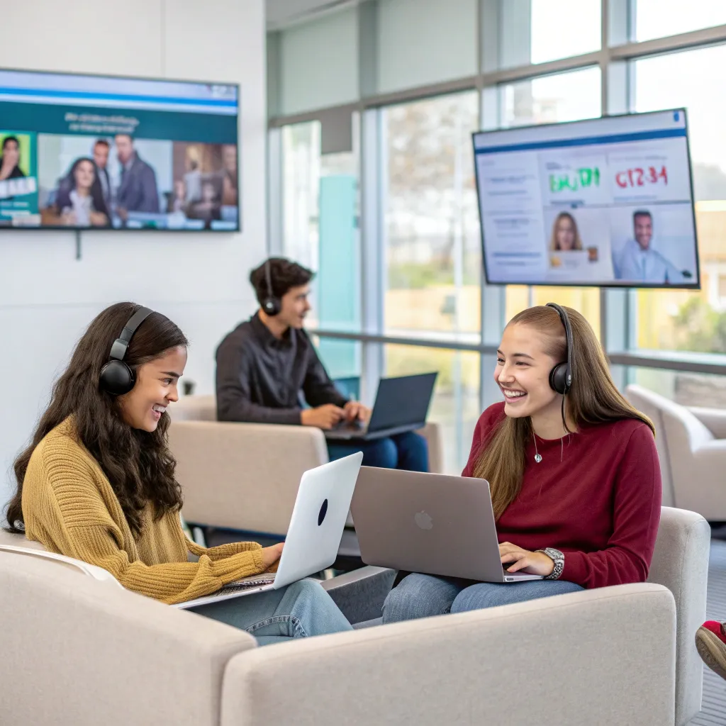 Students in an interactive online language class at LORAVEXIS